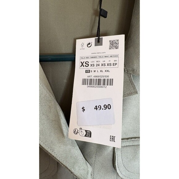 NWT Zara Women Ladies Faux Suede  Jacket Lightweight Coat Pockets Oversized XS - Picture 9 of 11